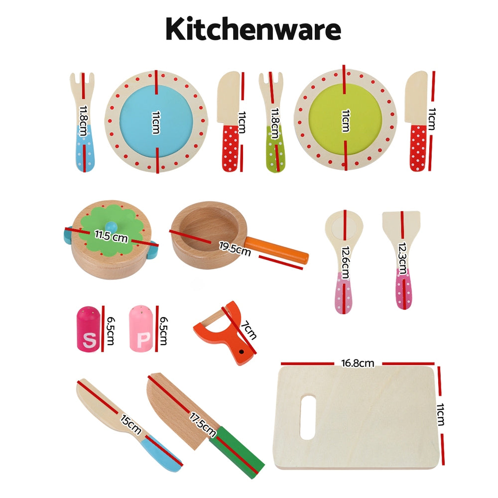 Keezi Kids Kitchen Play Set Wooden Pretend Toys Cooking Utensils Pots Pans Food - SuperSaverAU - view 3