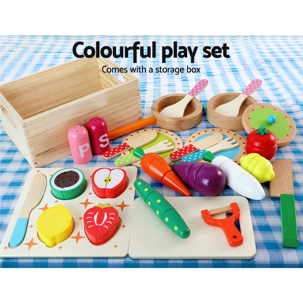 Keezi Kids Kitchen Play Set Wooden Pretend Toys Cooking Utensils Pots Pans Food - SuperSaverAU - view 4