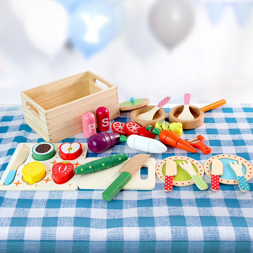 Keezi Kids Kitchen Play Set Wooden Pretend Toys Cooking Utensils Pots Pans Food - SuperSaverAU - view 8