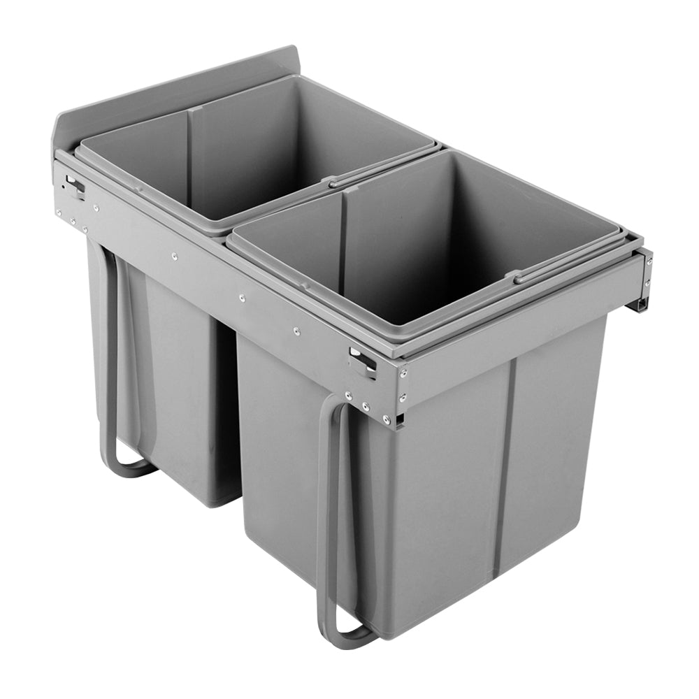 Cefito Dual Side Pull Out Rubbish Waste Basket 2 x 20L - Grey, Space Saver - SuperSaverAU - view 4