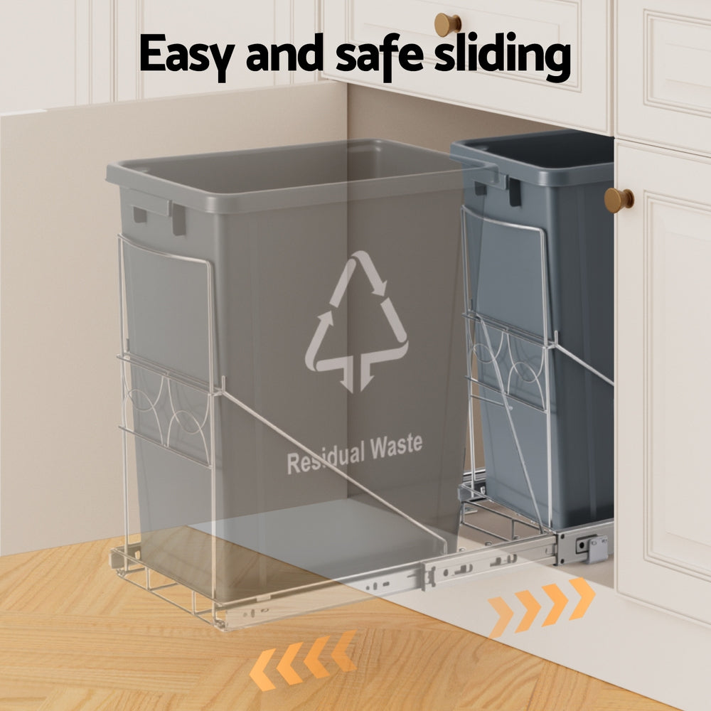 Cefito 40L Pull-Out Bin System for Kitchen Cabinet, Chrome-Plated, Easy Access - SuperSaverAU - view 4