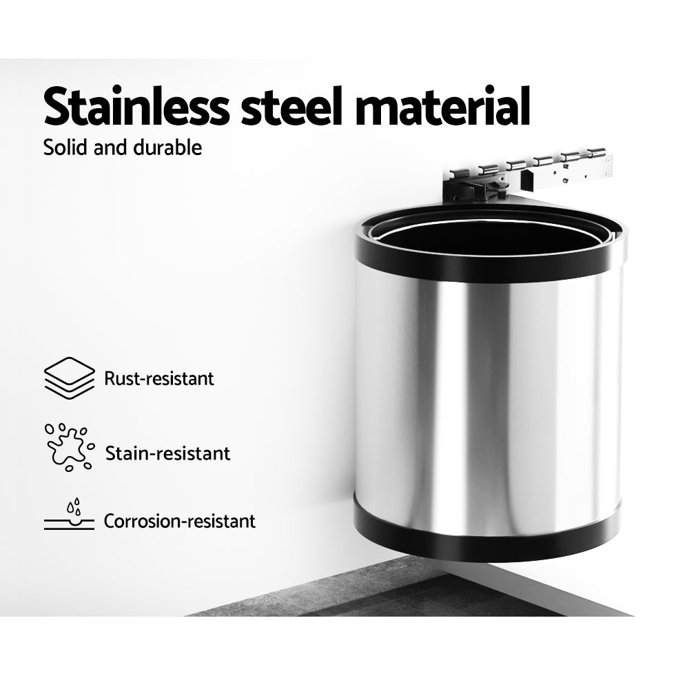 Cefito 12L Smart Cabinet Swing Out Bin - Stainless Steel, Auto Open Lid - SuperSaverAU - view 6