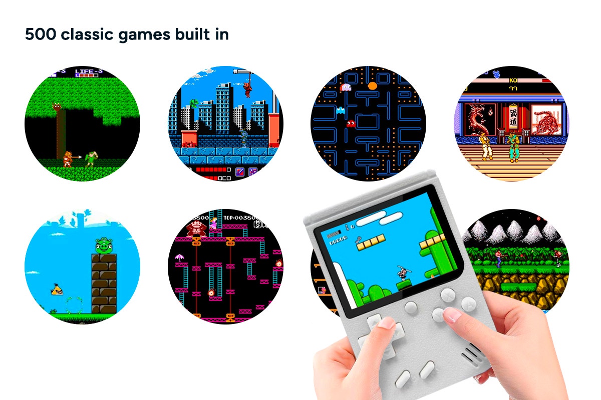 Retro Handheld Game Console with 500 Classic Games (White)