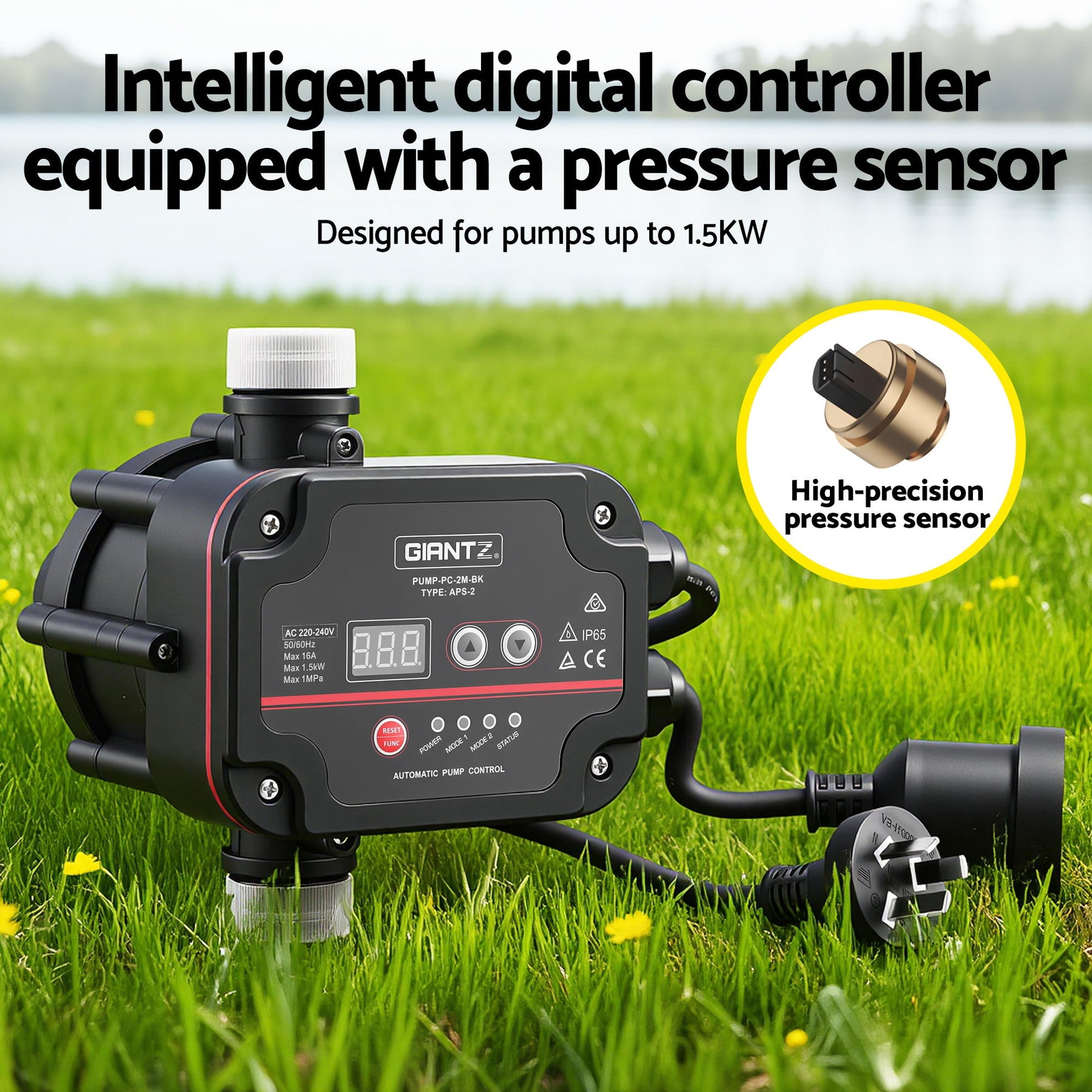 GIANTZ Digital Water Pump Controller 16A 1.5kW Max High Power Pressure Switch Adjustable 10Bar IP65 - SuperSaverAU - view 5
