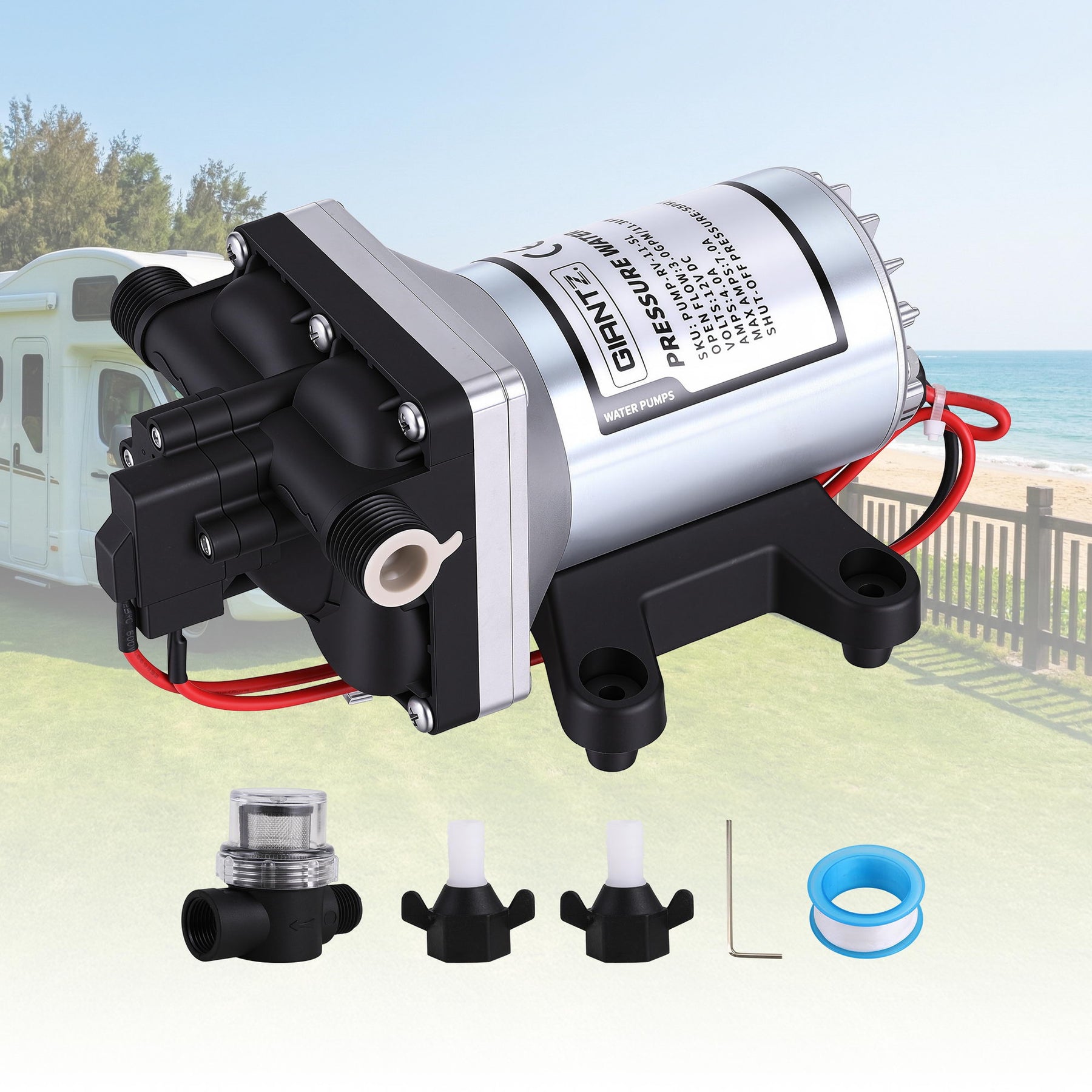 Giantz 12V Self Priming Water Pump with 11.3LPM Flow & 55PSI Pressure