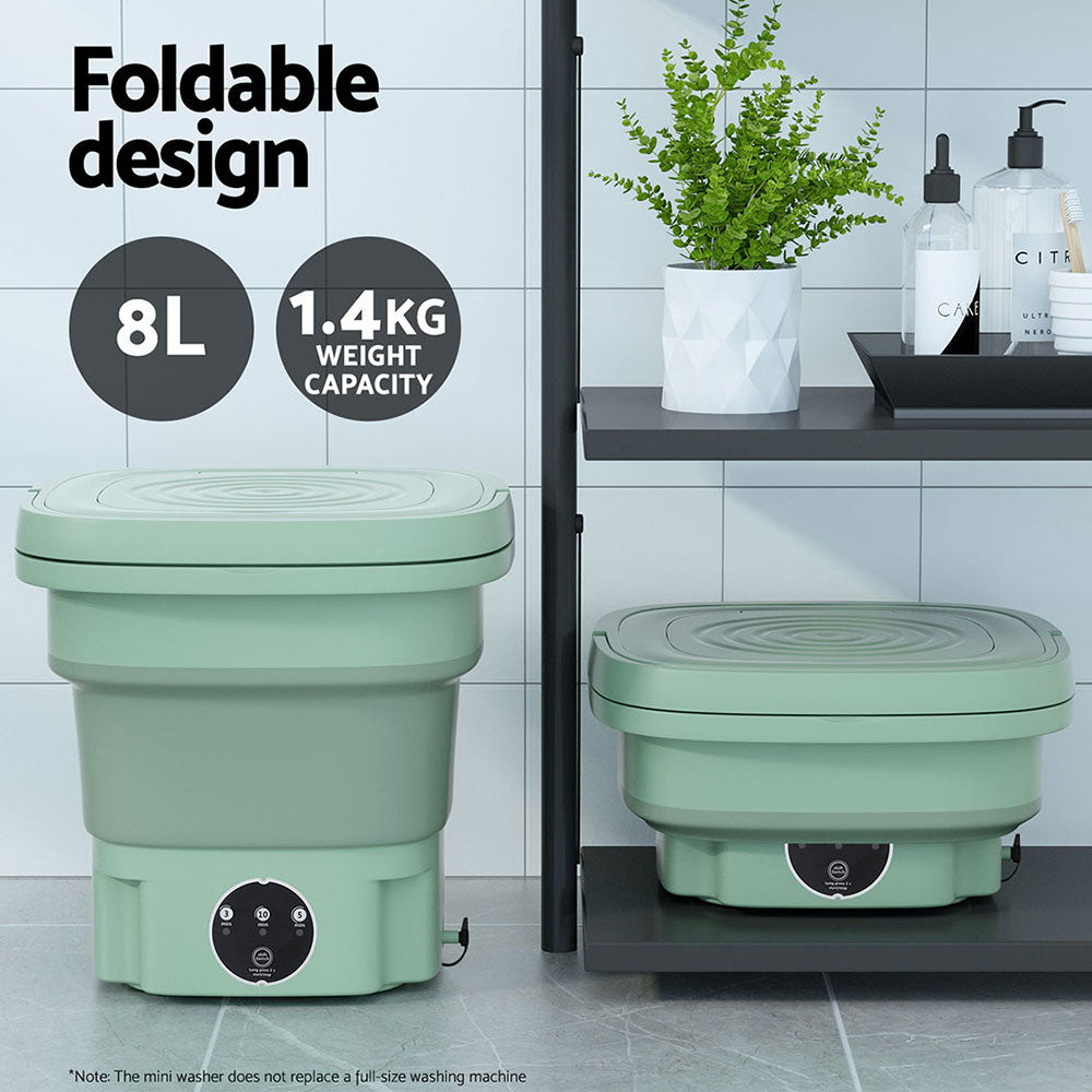 Devanti Portable Washing Machine 8L Green - Foldable, Lightweight, Germicidal Blue Light - SuperSaverAU - view 3