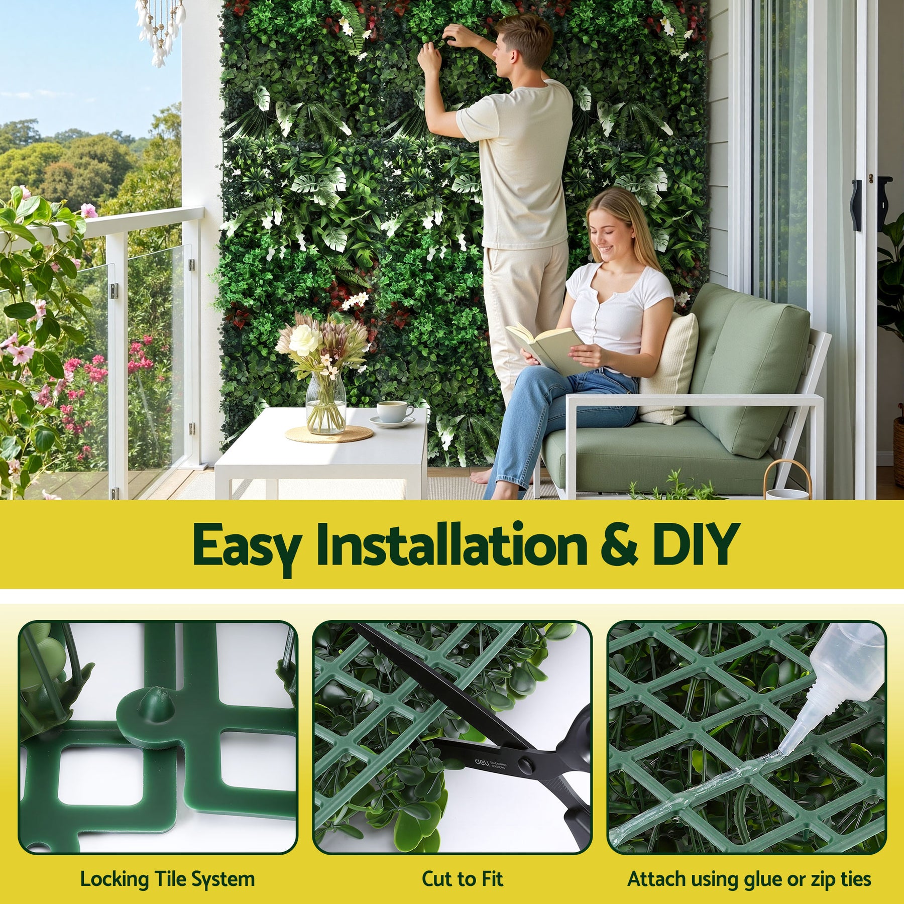 Gardeon Artificial Plant Wall Panel – Green UV-Resistant 100 x 50cm