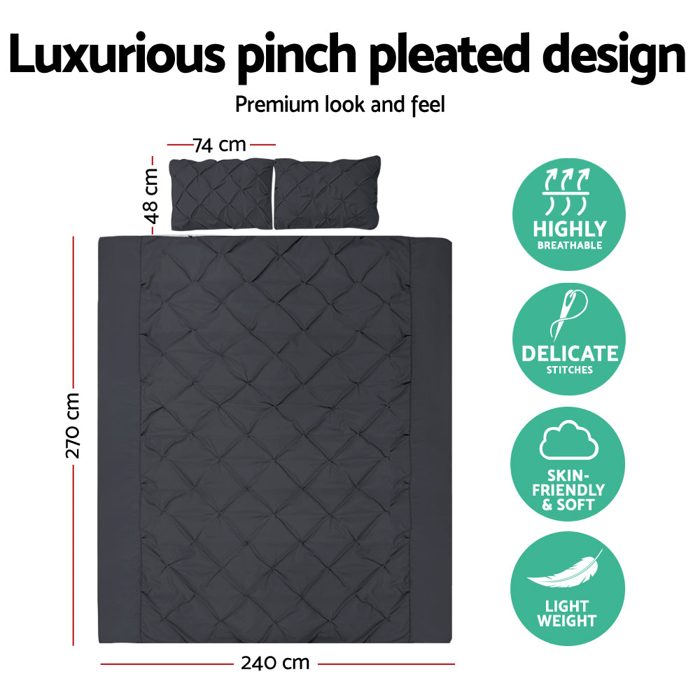 Giselle Bedding Super King 3-piece Quilt Set Black - Pinch Pleated, Machine Washable - SuperSaverAU - view 2