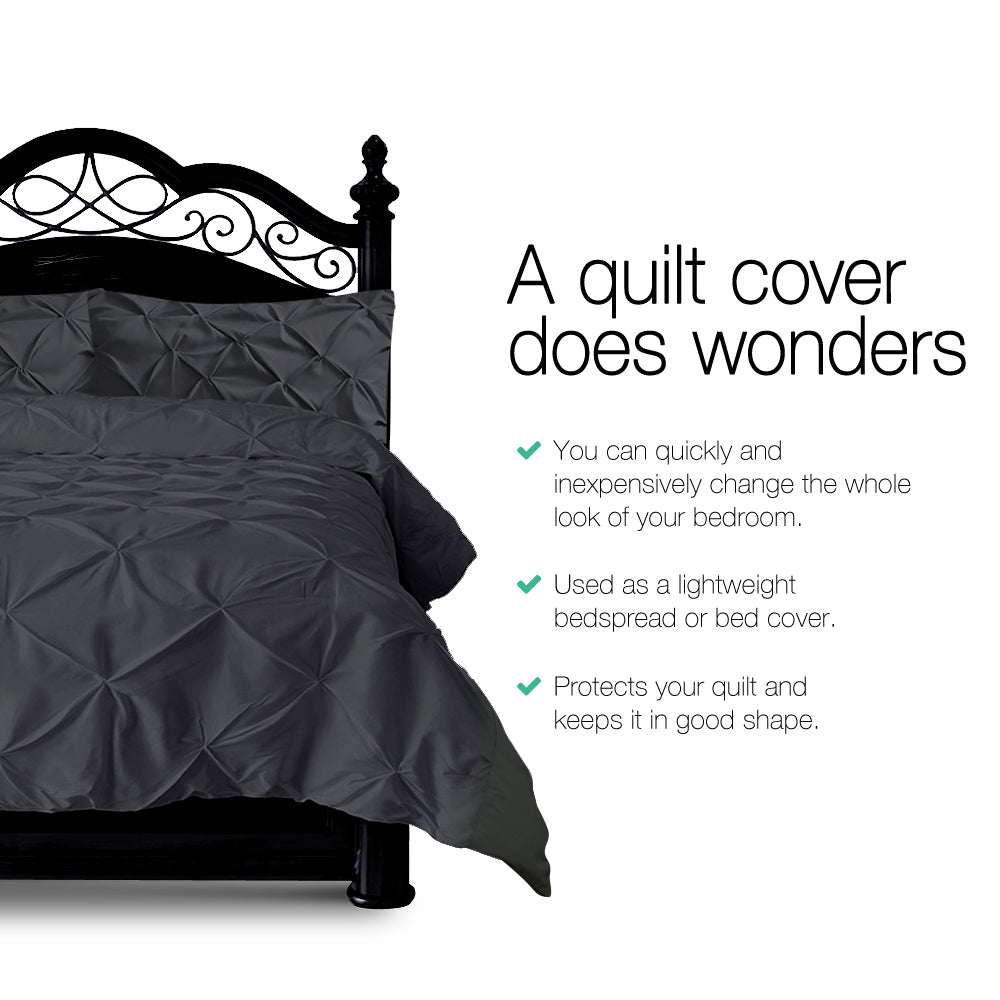 Giselle Bedding Super King 3-piece Quilt Set Black - Pinch Pleated, Machine Washable - SuperSaverAU - view 3