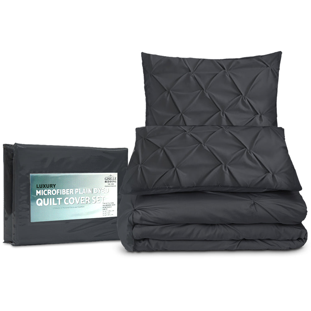 Giselle Bedding Super King 3-piece Quilt Set Black - Pinch Pleated, Machine Washable - SuperSaverAU - view 5