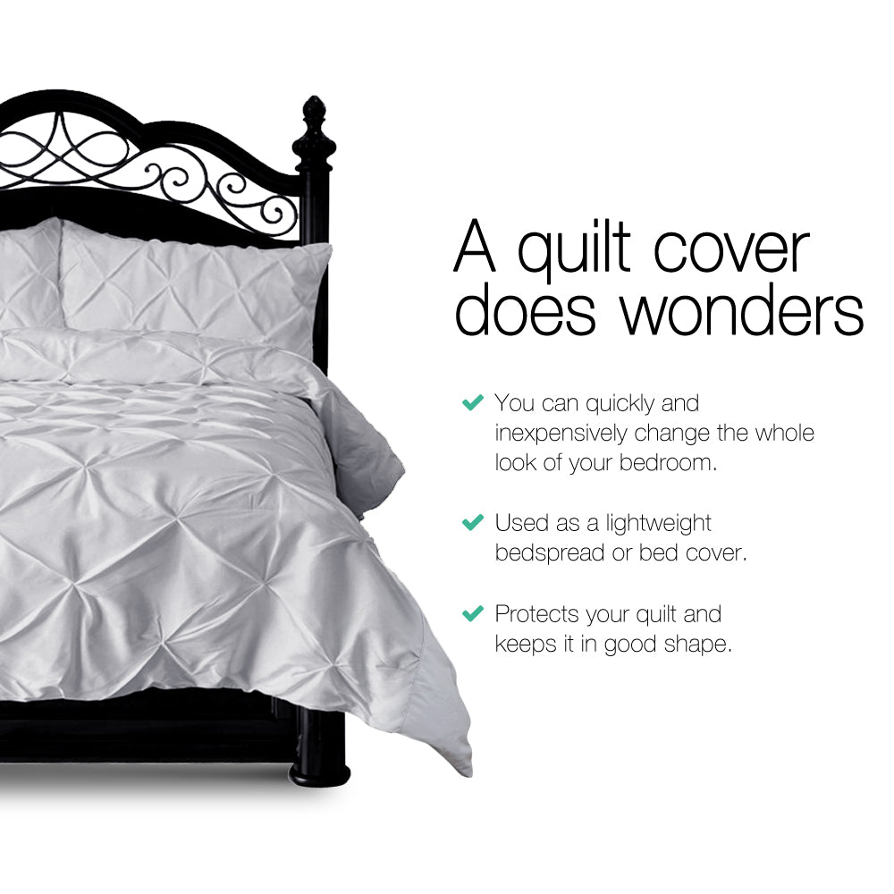 Giselle Bedding King 3-piece Quilt Set Grey, Pinch Pleated, Machine Washable - SuperSaverAU - view 3