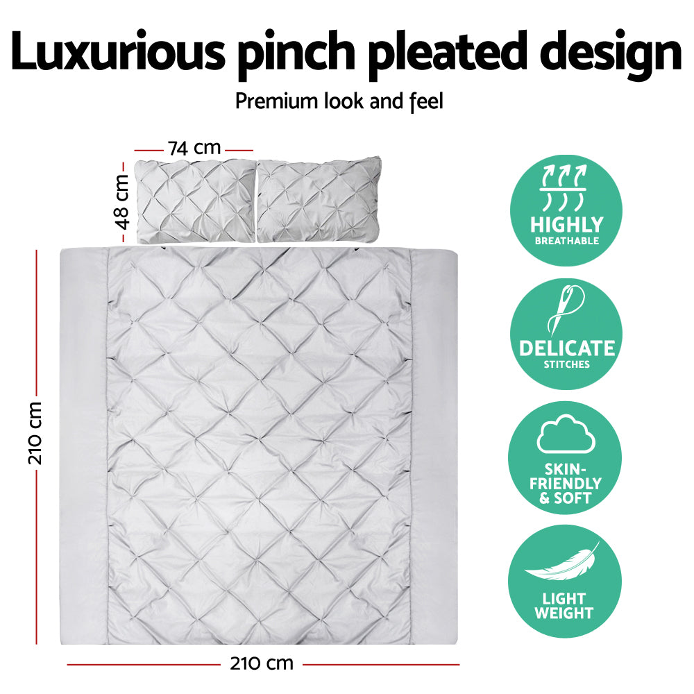 Giselle Bedding 3-piece Quilt Set Grey, Pinch Pleated, Machine Washable, Queen - SuperSaverAU - view 2