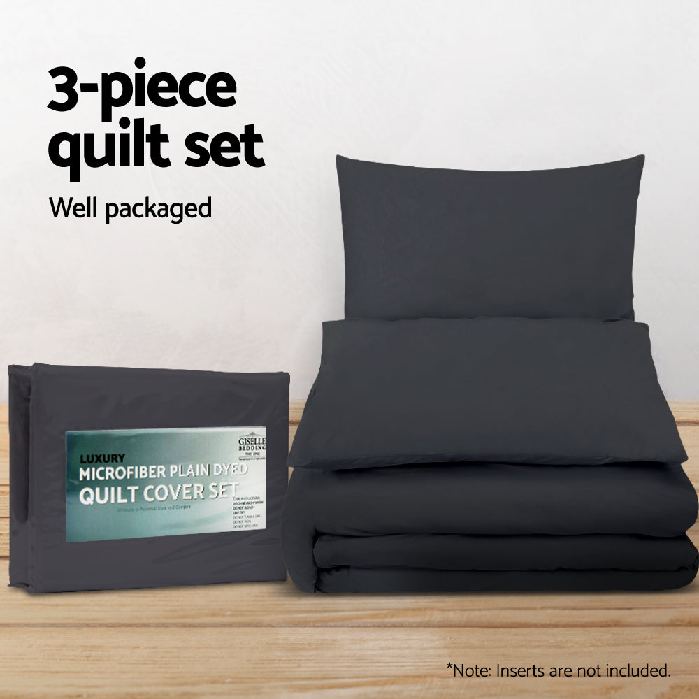 Giselle Bedding Queen 3-piece Quilt Set Black, Soft Microfibre, Machine Washable - SuperSaverAU - view 5