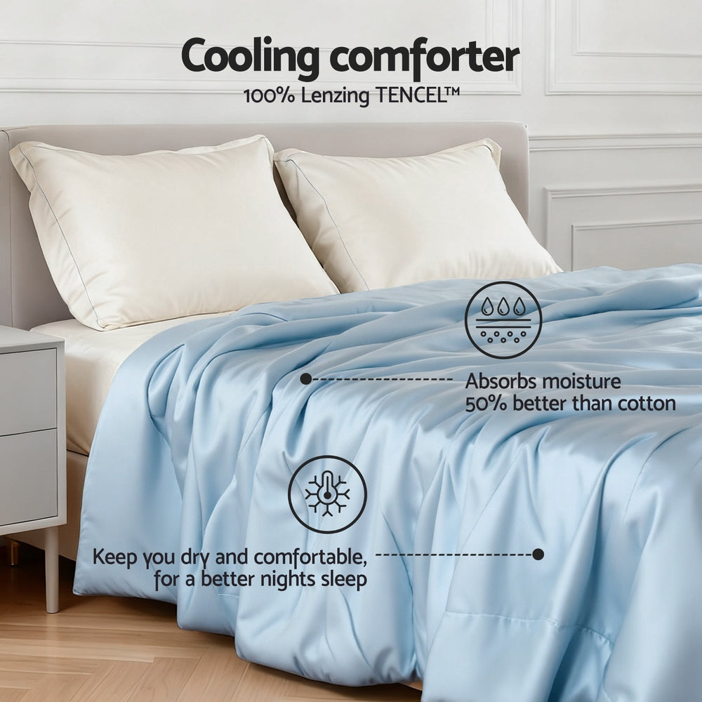 Giselle Tencel Quilt Queen 200GSM Lightweight Soft Comfortable Blue - SuperSaverAU - view 3