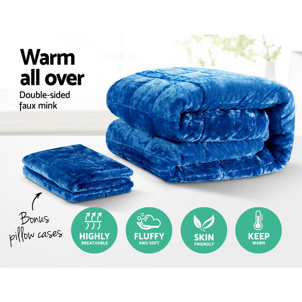 Giselle Bedding Faux Mink Quilt Navy Blue Queen - Double-Sided, Soft, Thermo-Regulating - SuperSaverAU - view 1