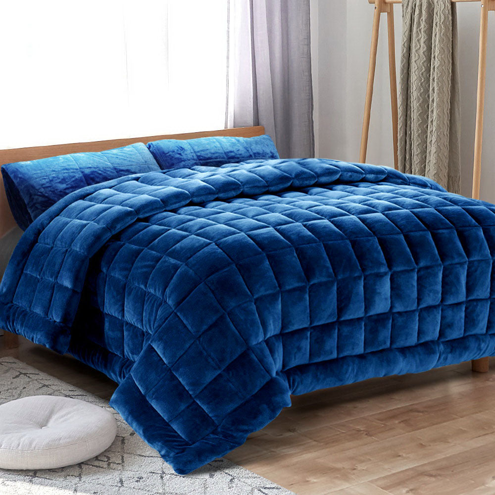 Giselle Bedding Faux Mink Quilt Navy Blue Queen - Double-Sided, Soft, Thermo-Regulating - SuperSaverAU - view 3