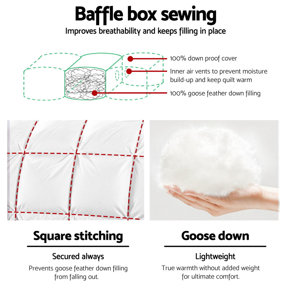Giselle Bedding Goose Down Feather Quilt 700GSM Single - Lightweight, Cotton Cover - SuperSaverAU - view 5