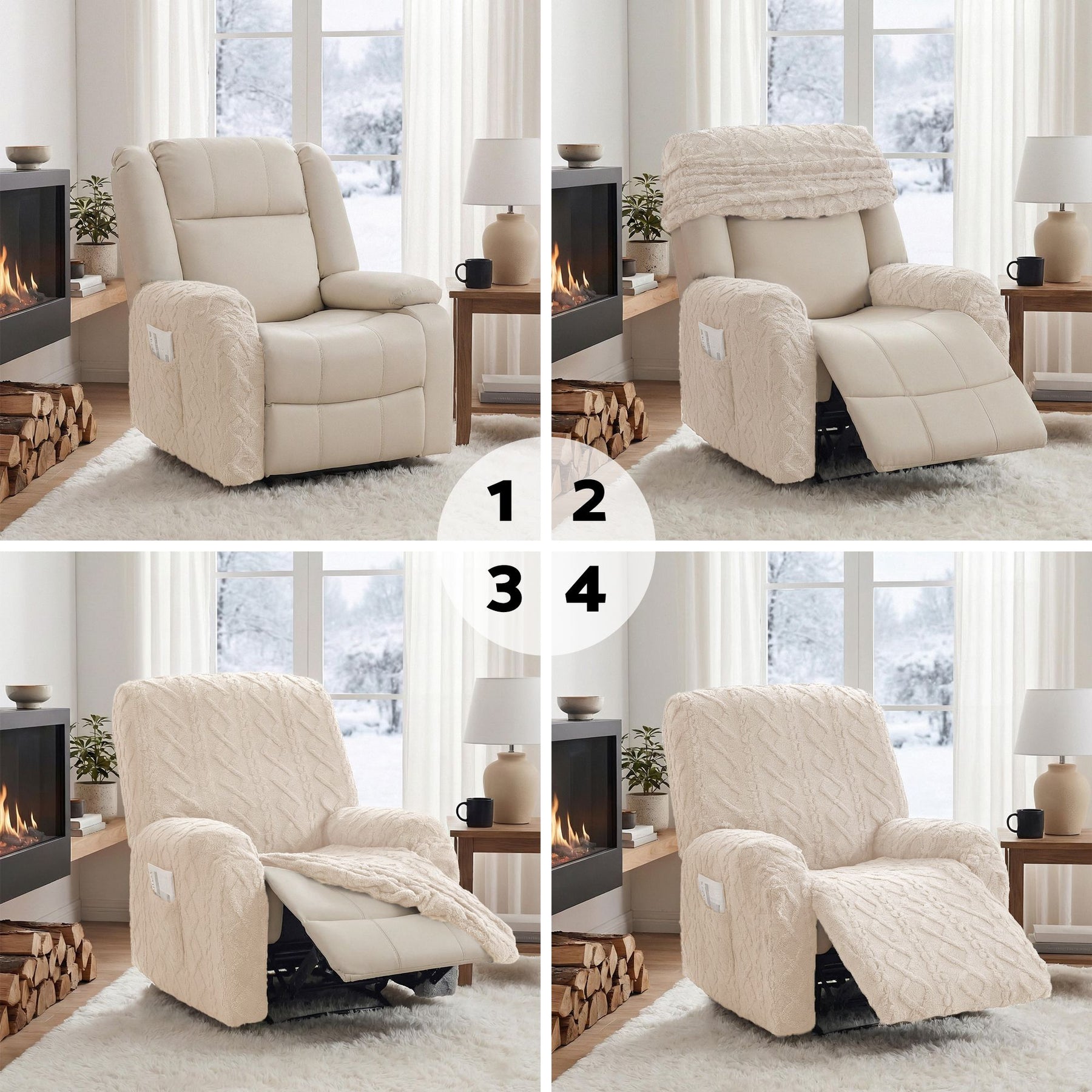 Artiss Stretch Recliner Chair Cover with Side Pockets - Beige