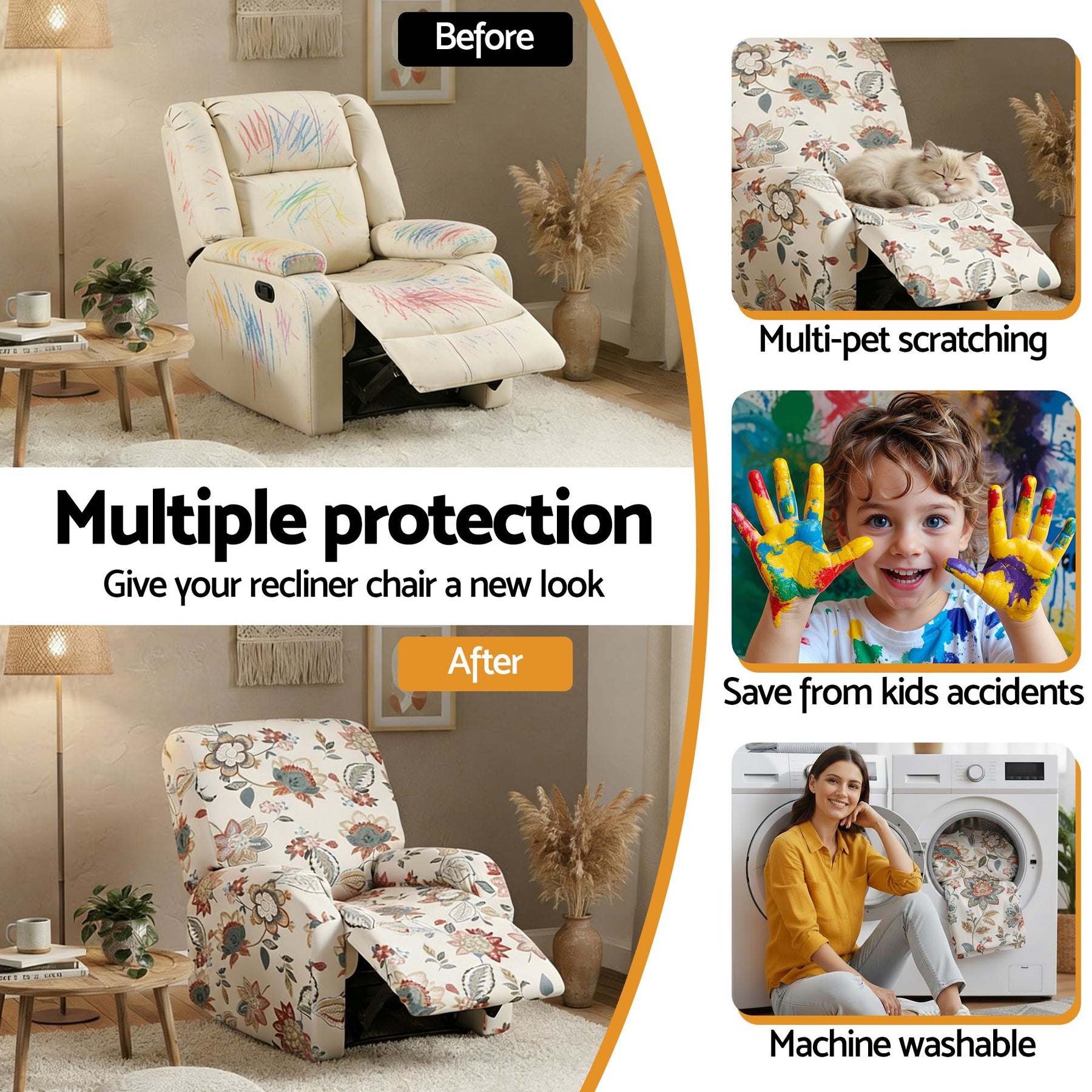 Artiss Kids 4-Piece Stretch Recliner Cover - Printed
