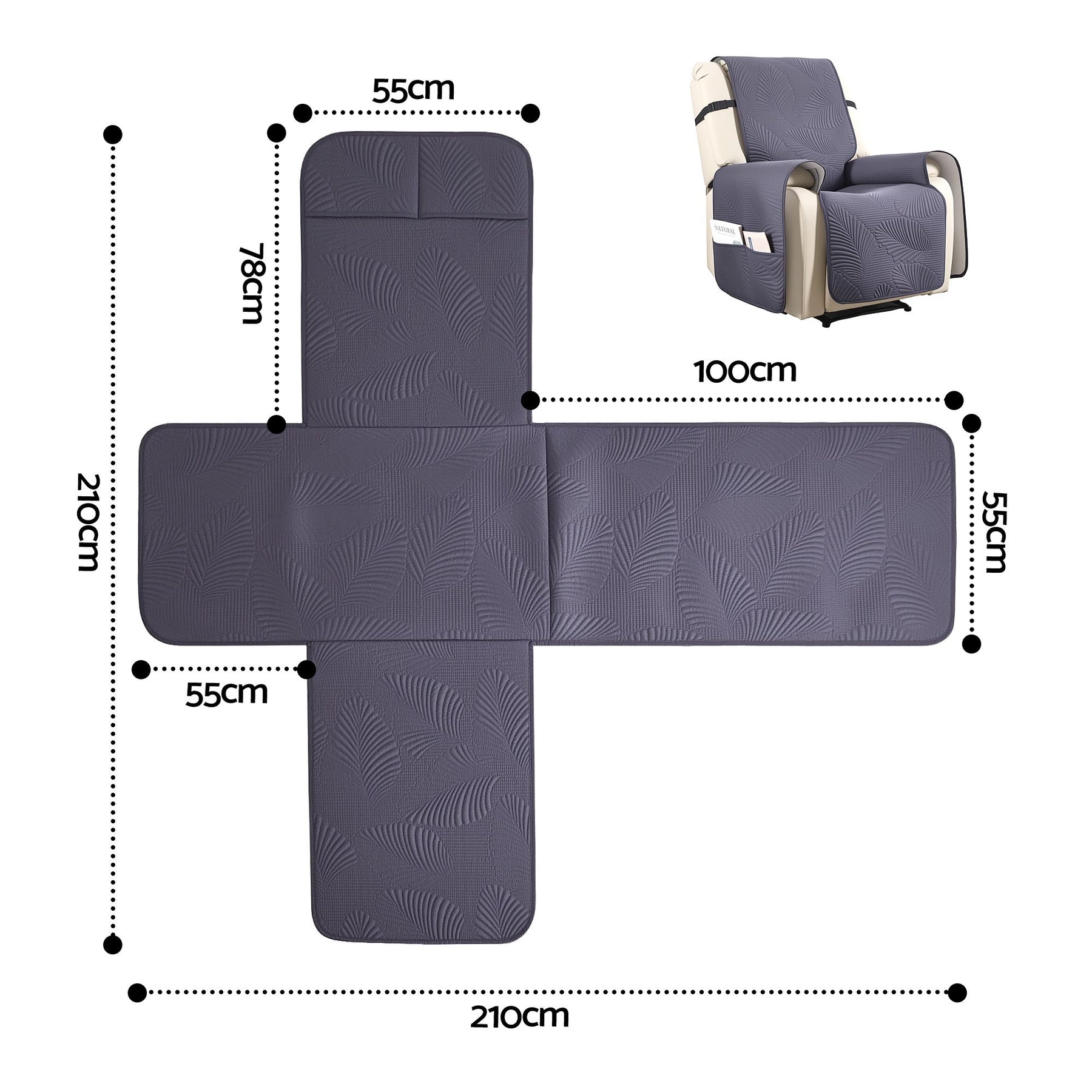 Artiss Waterproof Quilted Recliner Chair Cover - Grey