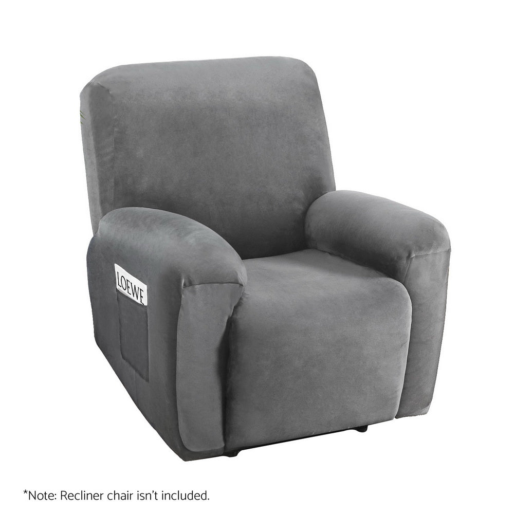 Artiss Velvet Recliner Chair Cover 1 Seater Grey with Anti-Slip Design - SuperSaverAU - view 1