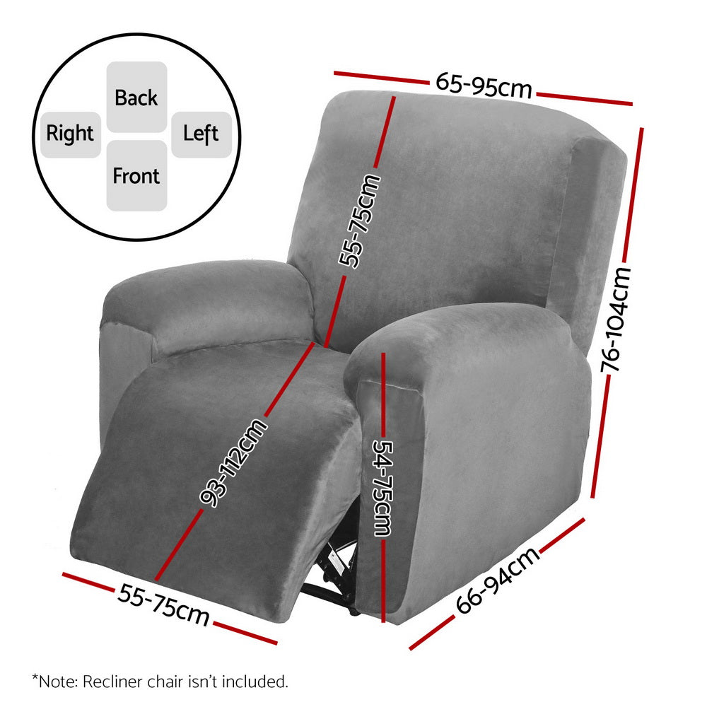 Artiss Velvet Recliner Chair Cover 1 Seater Grey with Anti-Slip Design - SuperSaverAU - view 2