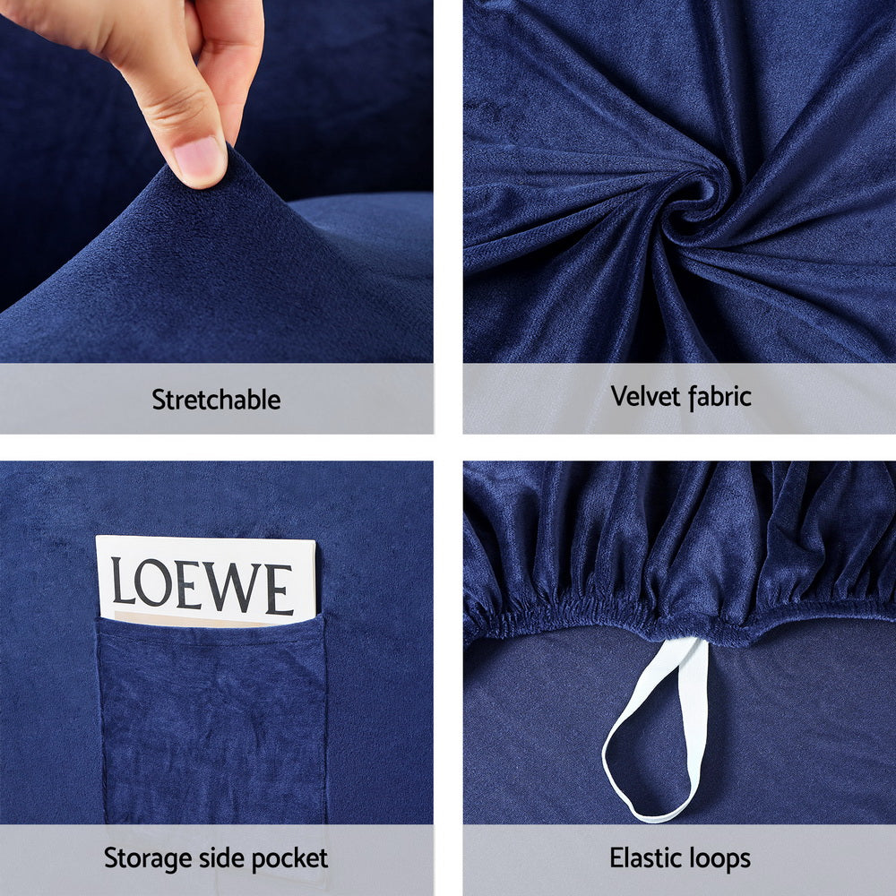 Artiss Velvet Recliner Chair Cover - 1 Seater Navy - SuperSaverAU - view 6