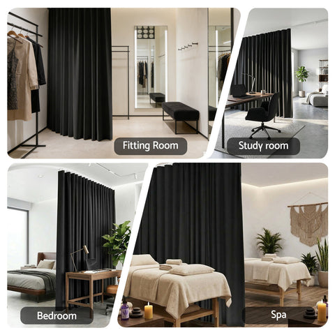 Artiss Black Ceiling Mounted Room Divider Curtain with Flexible Track 254x213cm