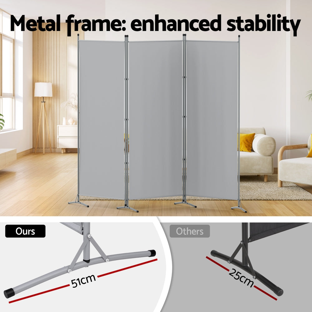Artiss 3-Panel Room Divider - 260x180cm Grey Fabric Screen - SuperSaverAU - view 4