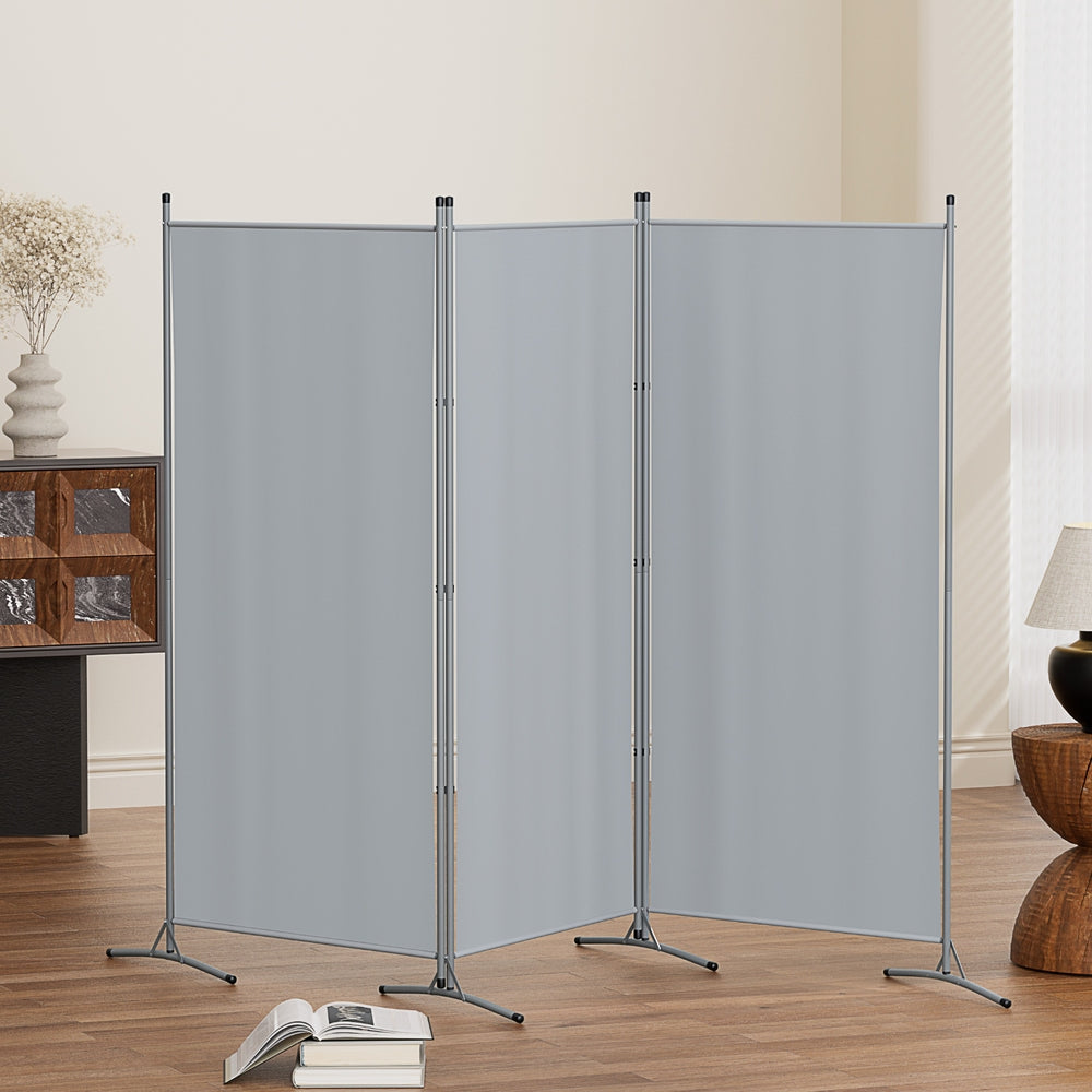 Artiss 3-Panel Room Divider - 260x180cm Grey Fabric Screen - SuperSaverAU - view 7
