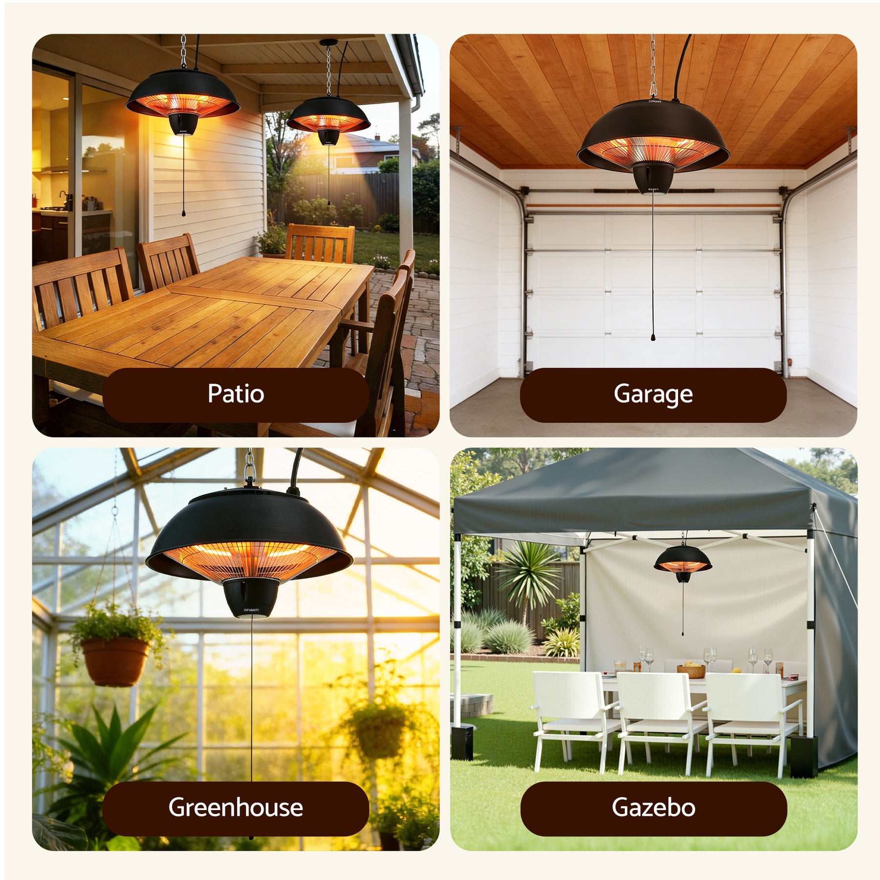 Devanti 1500W Hanging Infrared Patio Heater - Black