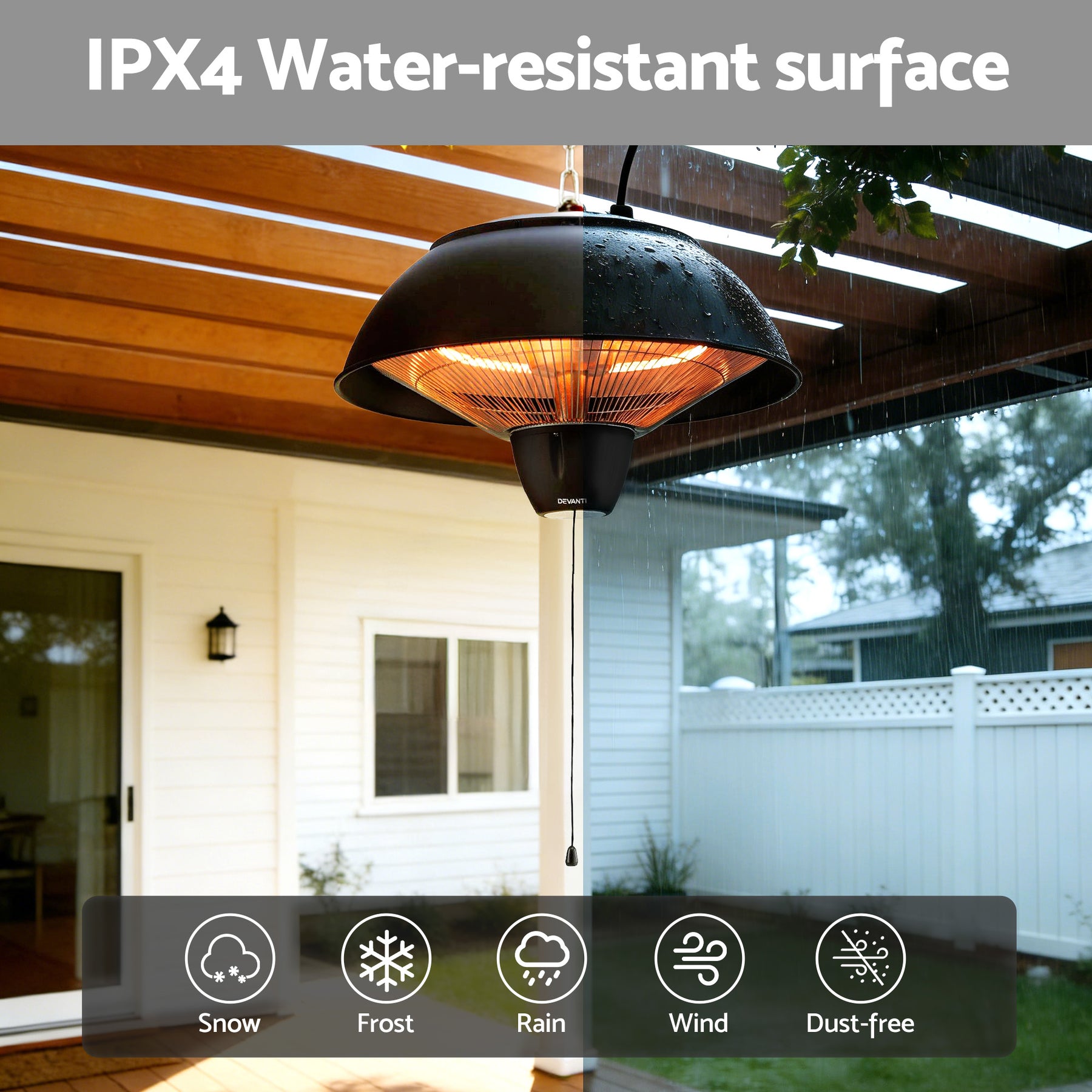 Devanti 1500W Hanging Infrared Patio Heater - Black