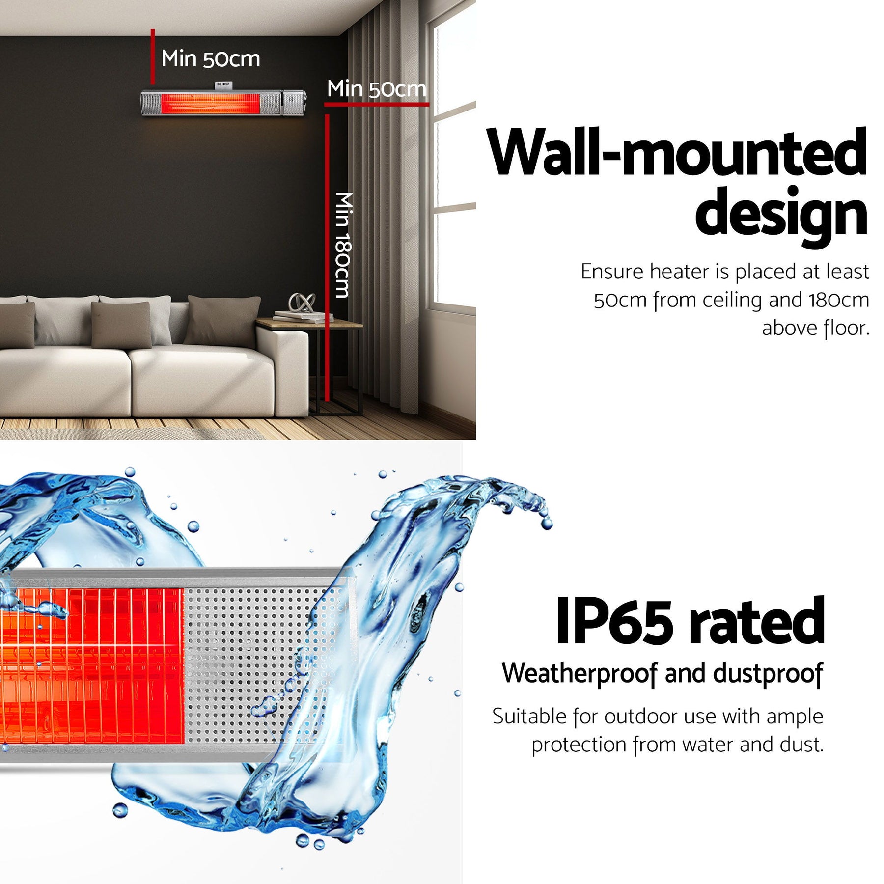 Devanti 2000W Infrared Strip Heater with Remote - Silver