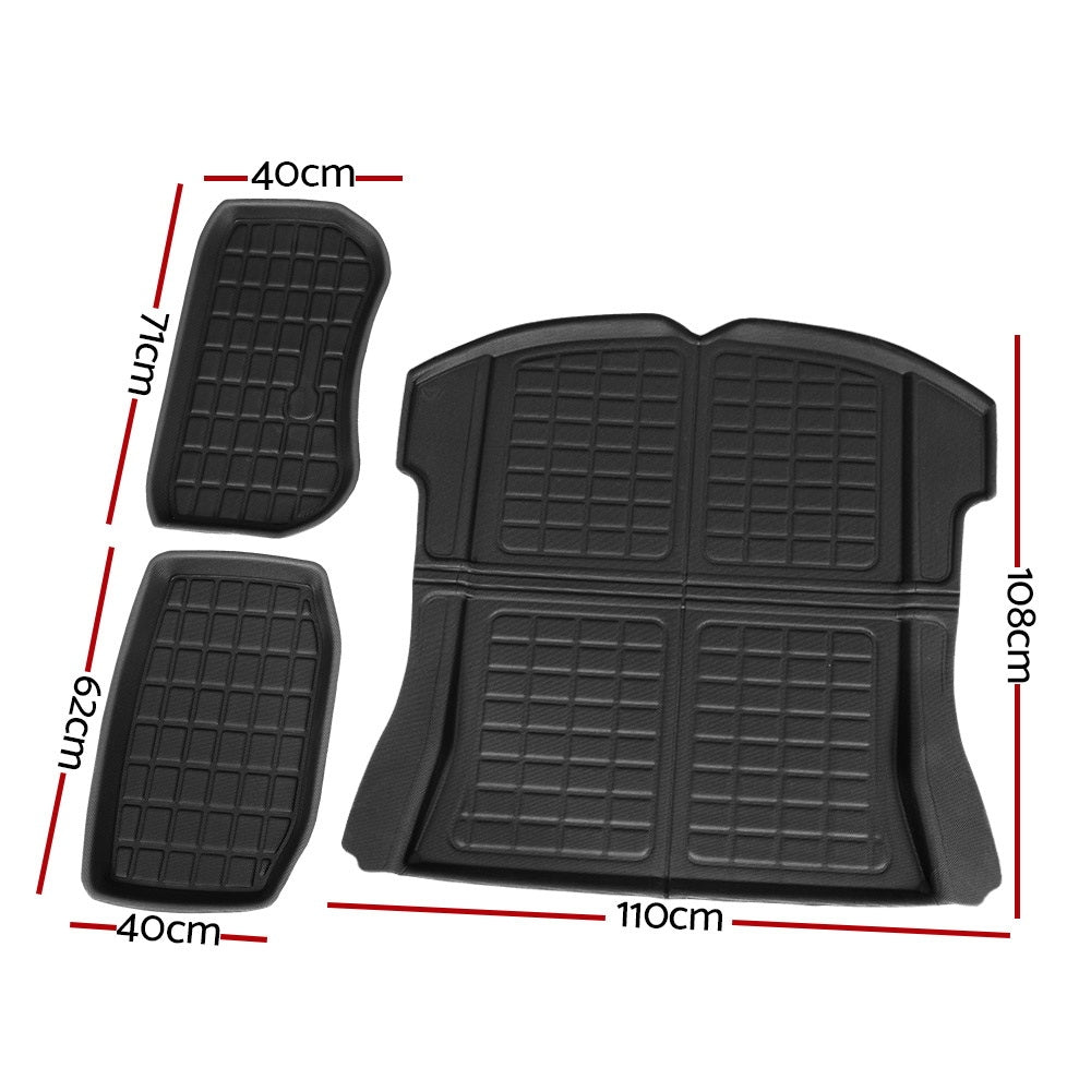 Premium Tesla Model 3 2021-2024 3 Piece Rubber Cargo Trunk Mat Set