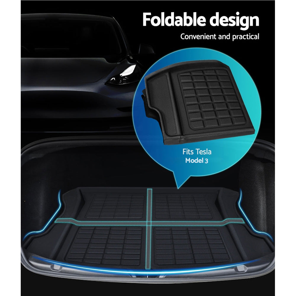 Premium Tesla Model 3 2021-2024 3 Piece Rubber Cargo Trunk Mat Set