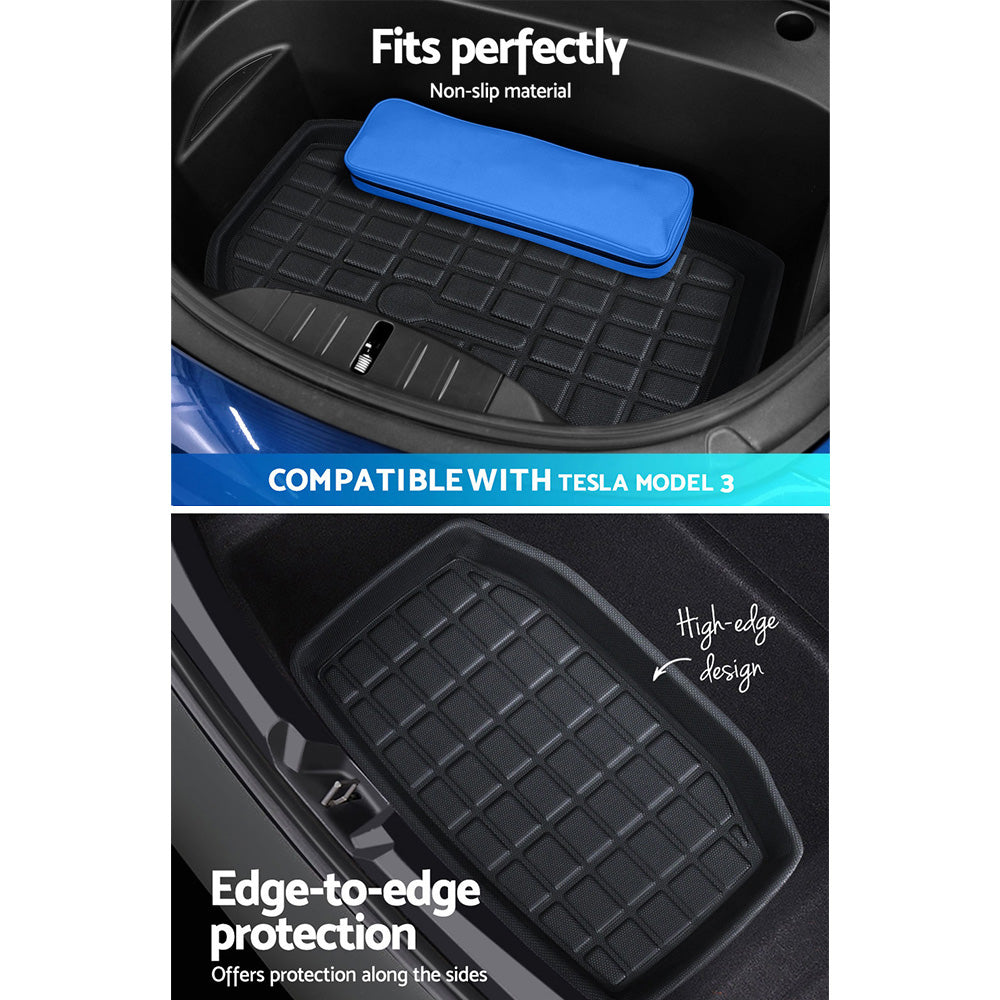 Premium Tesla Model 3 2021-2024 3 Piece Rubber Cargo Trunk Mat Set