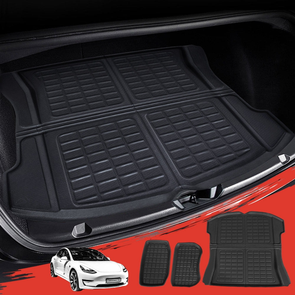 Premium Tesla Model 3 2021-2024 3 Piece Rubber Cargo Trunk Mat Set