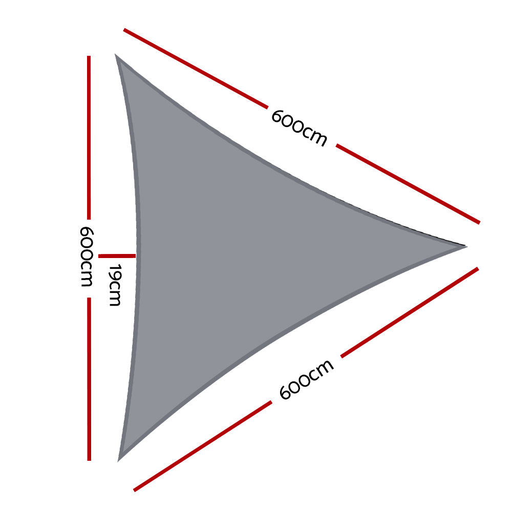 Instahut Shade Sail 6x6x6m Triangle 280GSM Grey UV Block 98% Weather Resistant - SuperSaverAU - view 2
