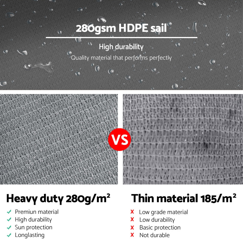 Instahut Shade Sail 6x6x6m Triangle 280GSM Grey UV Block 98% Weather Resistant - SuperSaverAU - view 5