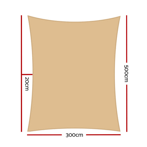 Instahut Waterproof Shade Sail 3x5m Rectangle Sand, UV Block, Durable Design - SuperSaverAU - view 1