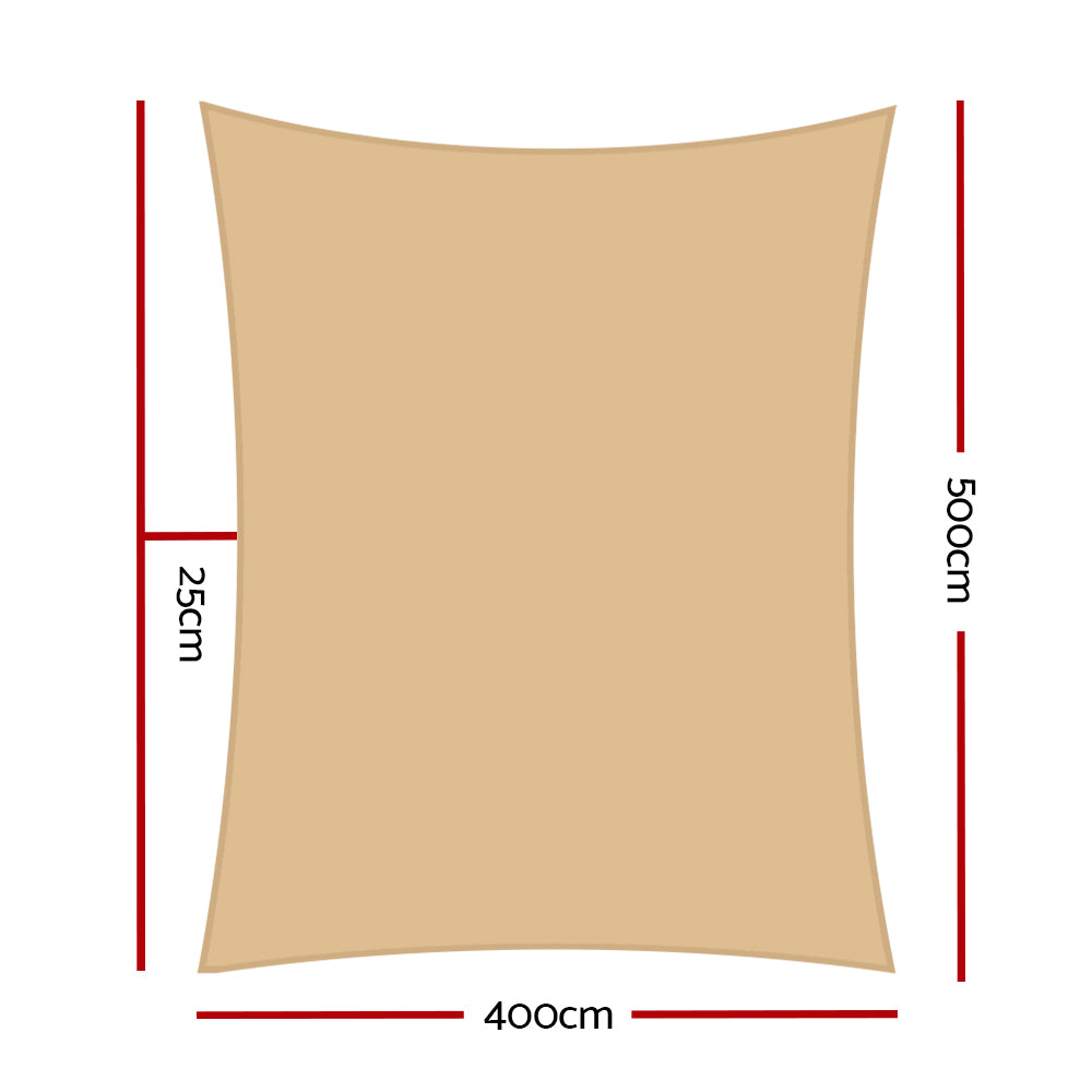 Instahut Waterproof Shade Sail 4x5m Rectangle Sand, UV Block, Durable Design - SuperSaverAU - view 2