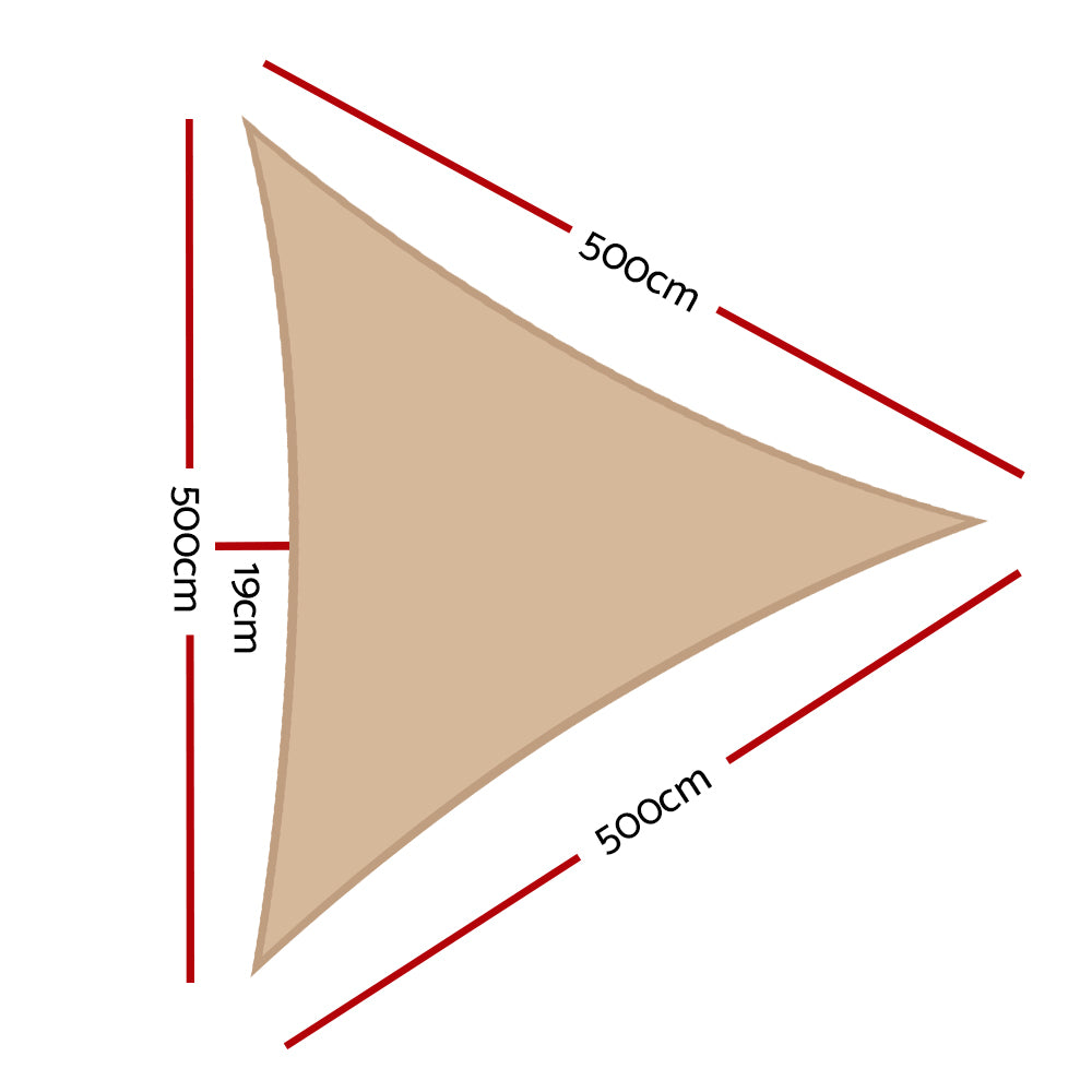 Instahut Waterproof Shade Sail 5x5x5m Triangle Sand, UV Block, Durable Design - SuperSaverAU - view 2