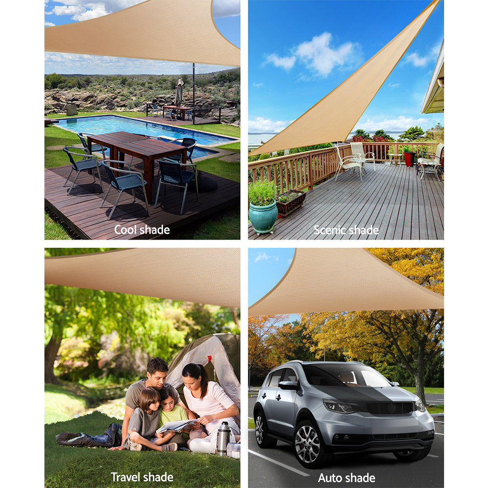 Instahut Waterproof Shade Sail 5x5x5m Triangle Sand, UV Block, Durable Design - SuperSaverAU - view 4