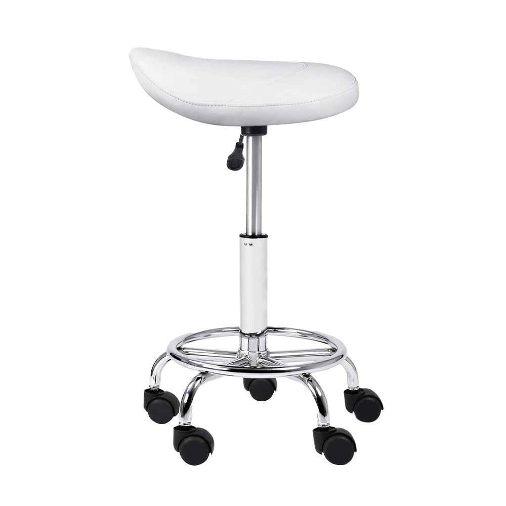 Artiss Salon Stool Saddle Swivel Chair White - SuperSaverAU - view 3