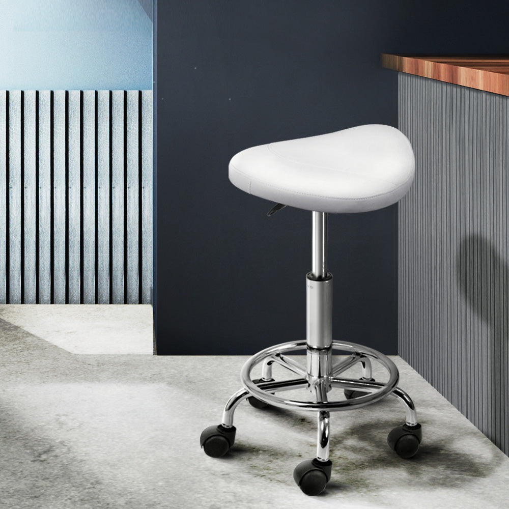 Artiss Salon Stool Saddle Swivel Chair White - SuperSaverAU - view 8