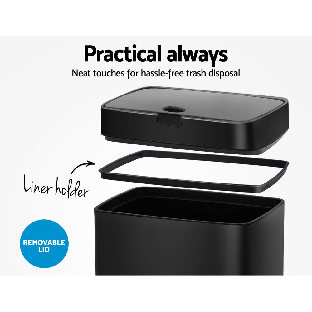 Devanti 45L Motion Sensor Bin - Hands-Free, Black, Fingerprint-Resistant Steel - SuperSaverAU - view 5