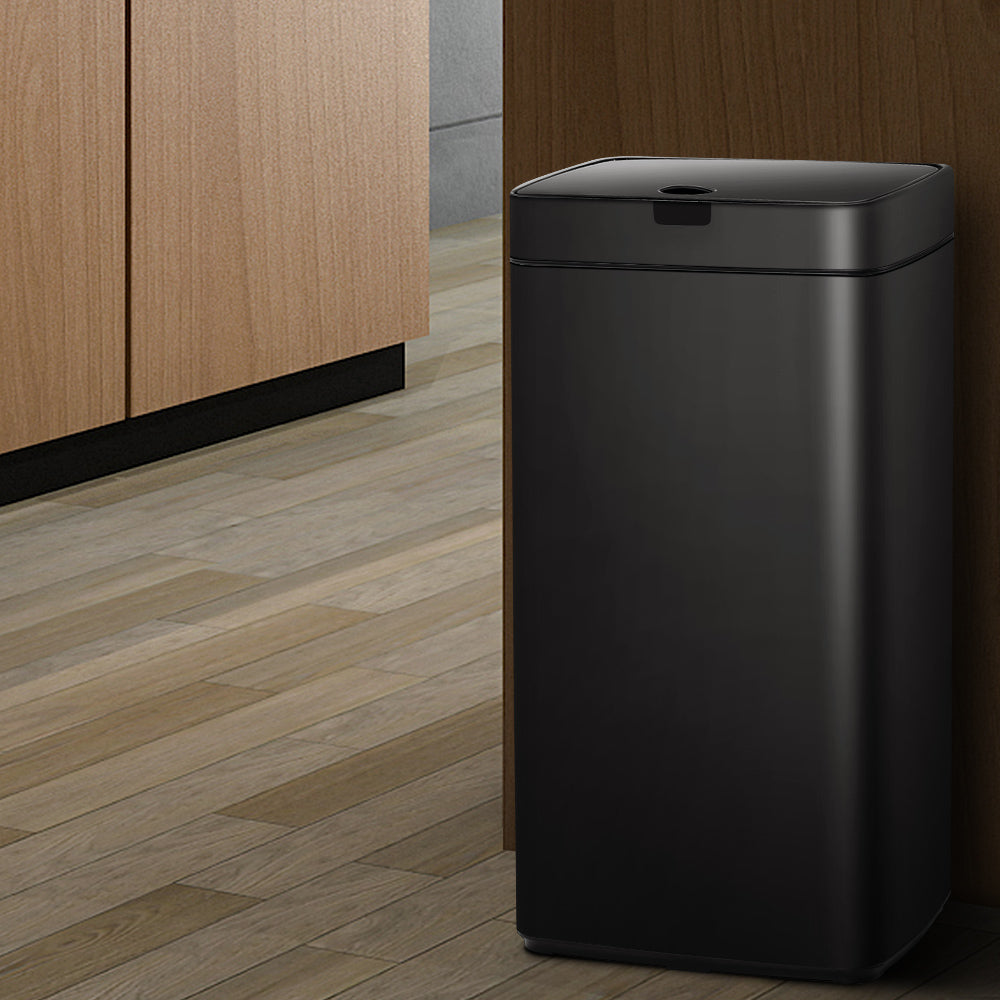 Devanti 45L Motion Sensor Bin - Hands-Free, Black, Fingerprint-Resistant Steel - SuperSaverAU - view 1