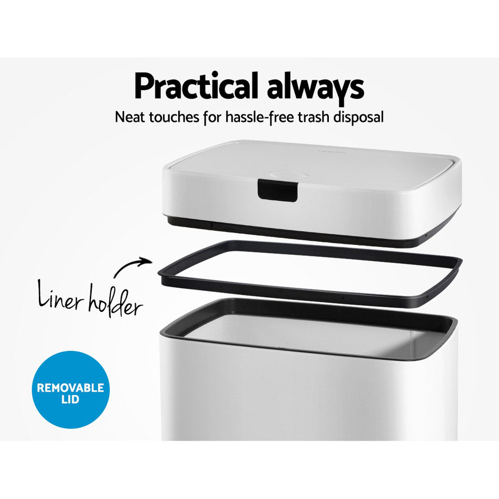 Devanti 45L Motion Sensor Bin - Hands-Free, Fingerprint-Resistant, White - SuperSaverAU - view 5