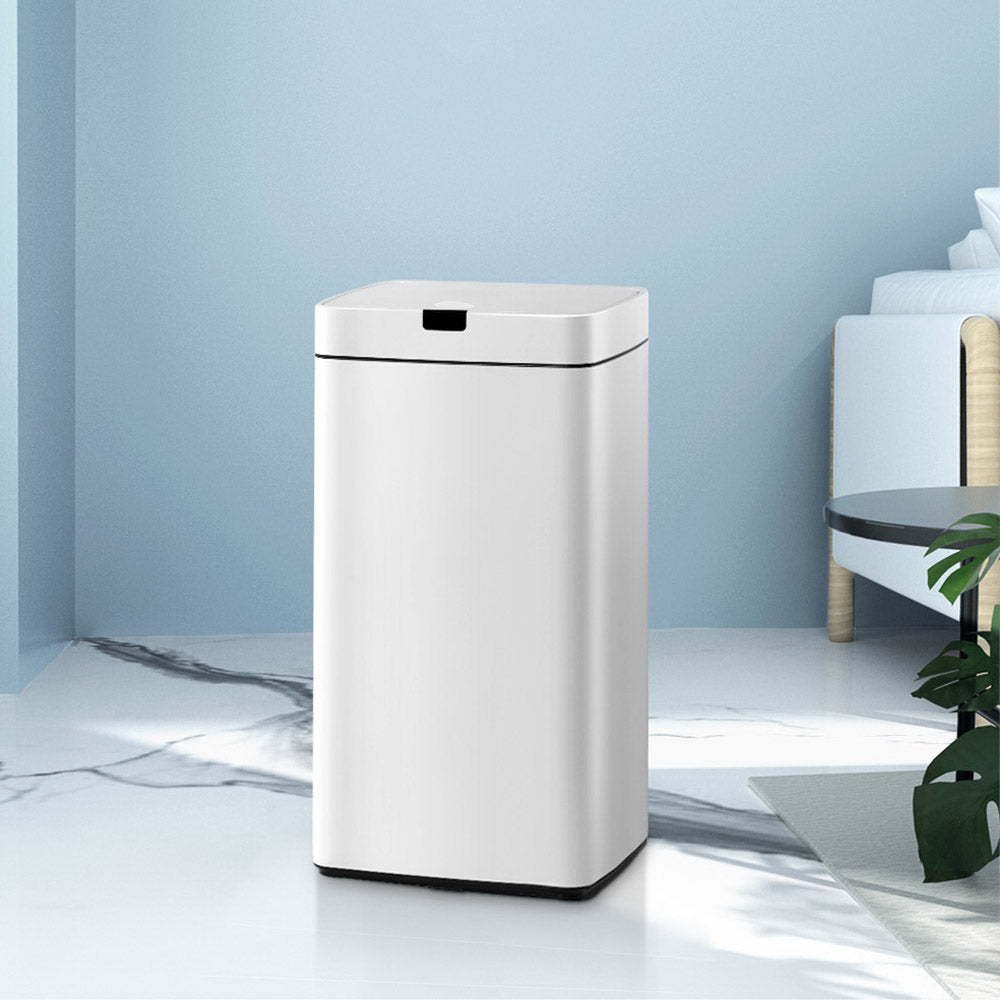 Devanti 45L Motion Sensor Bin - Hands-Free, Fingerprint-Resistant, White - SuperSaverAU - view 1
