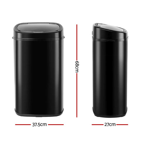 Devanti 58L Motion Sensor Rubbish Bin - Black, Hands-Free, Fingerprint-Resistant - SuperSaverAU - view 1